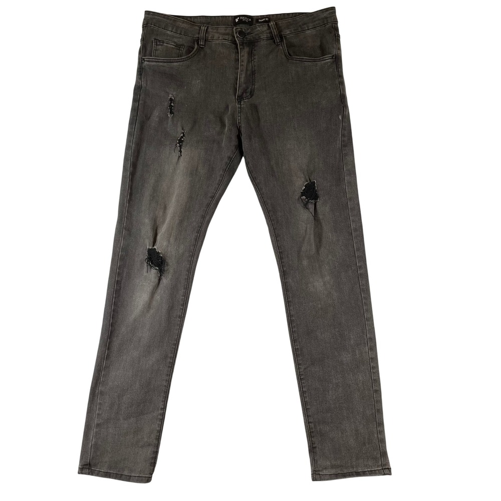 Waimea Jeans Mens 36x32 Skinny Fit Distressed Faded Black Moto Grunge Street Y2K